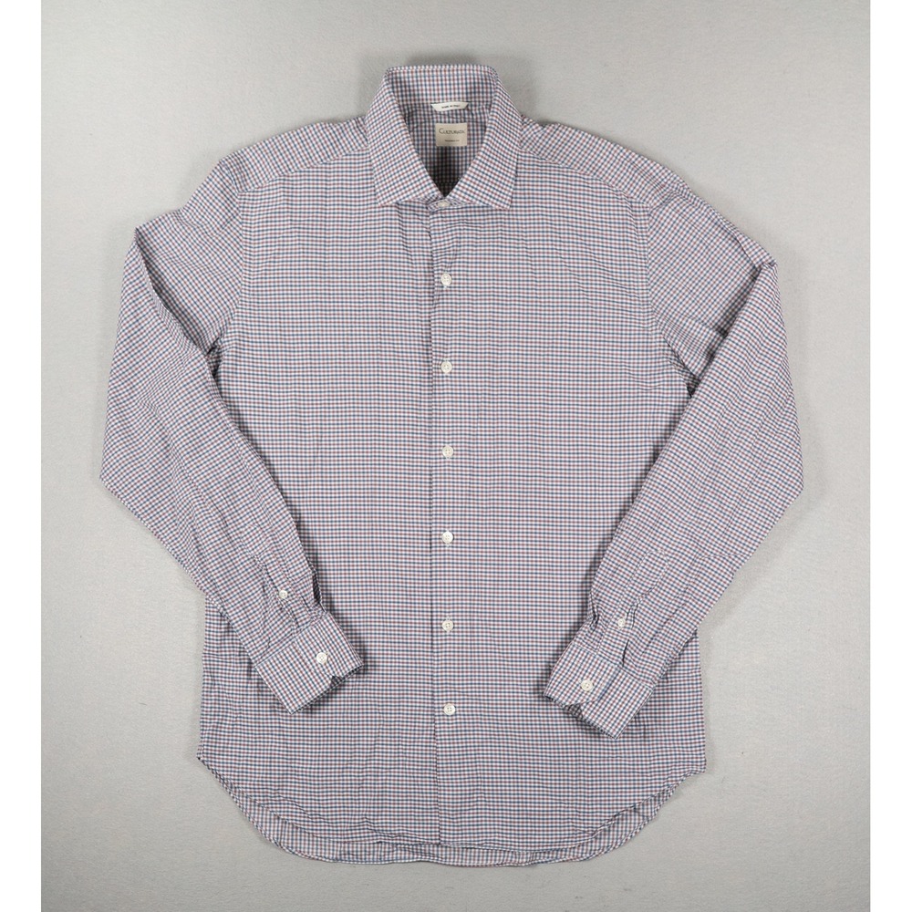 Culturata Mens Tailored Fit Gingham Check Cotton Shirt Made in Italy Red Blue